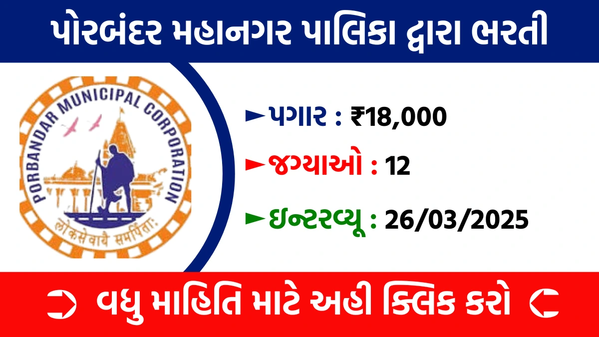 Porbandar Municipal Corporation Recruitment 2025