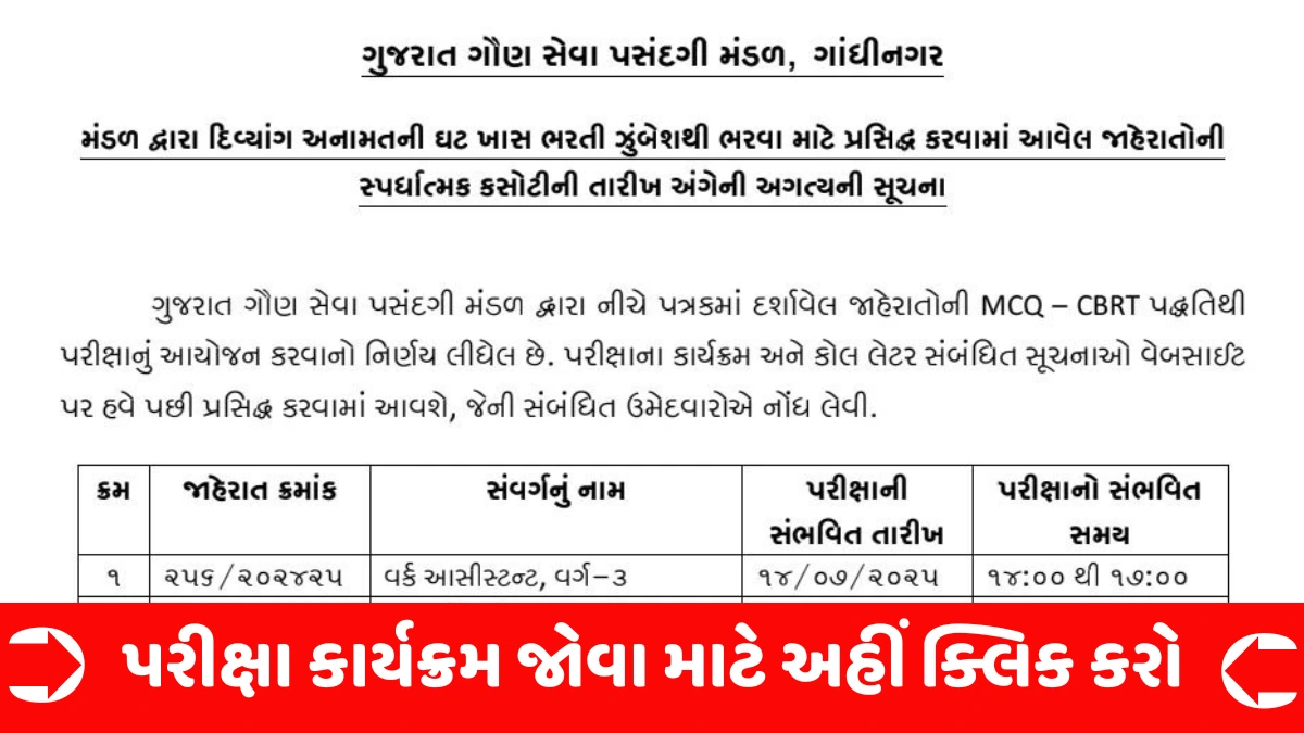 GSSSB Exam Time Table 2025