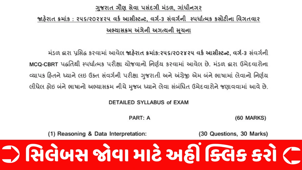 GSSSB Work Assistant Syllabus 2025